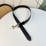 1:1  Montblanc Black Leather Belt with Silver Logo Buckle Slender Buckle 3.5cm